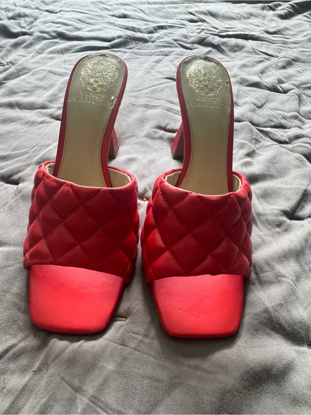Vince Camuto Quilted Red Slide Mules with Block Heel